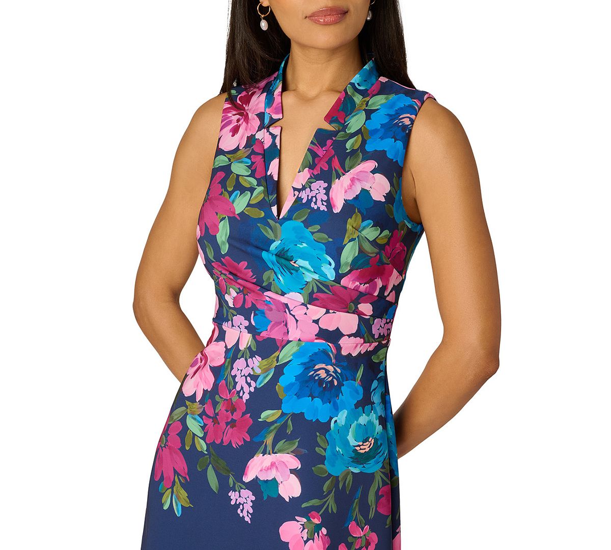Adrianna Papell Women's Border Floral Collar Midi Dress view 4 — MAYCSS fashion products