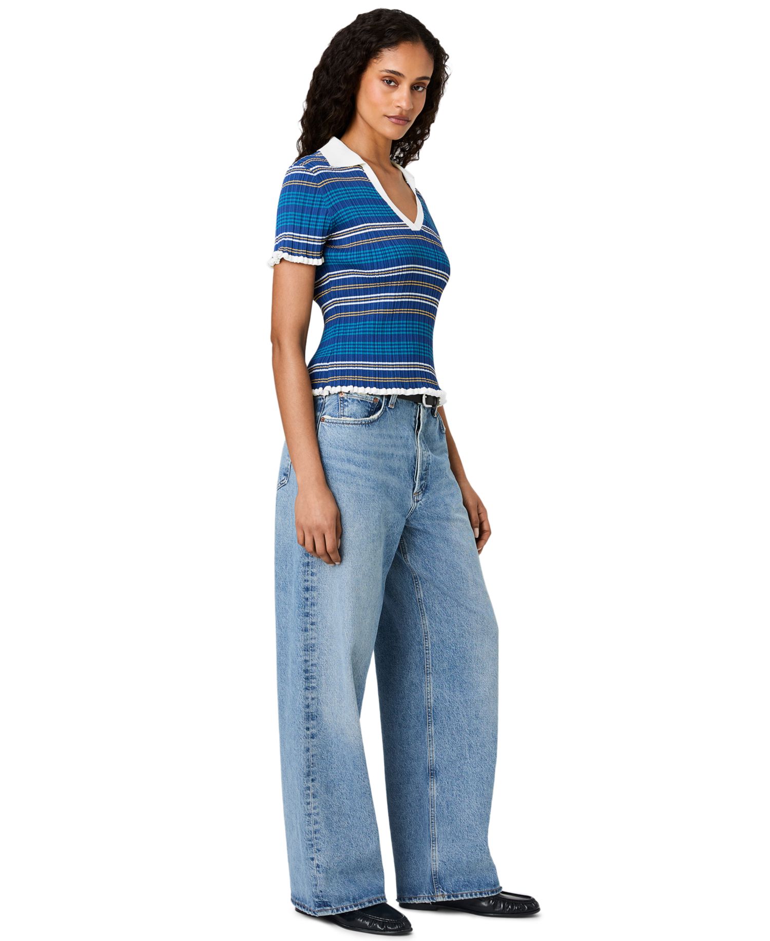 Women's Crinkle Knit Multi Strip Top