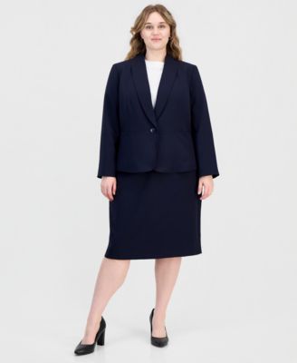 Plus Size Shawl-Collar One-Button Jacket & Yoked Slim Skirt Suit