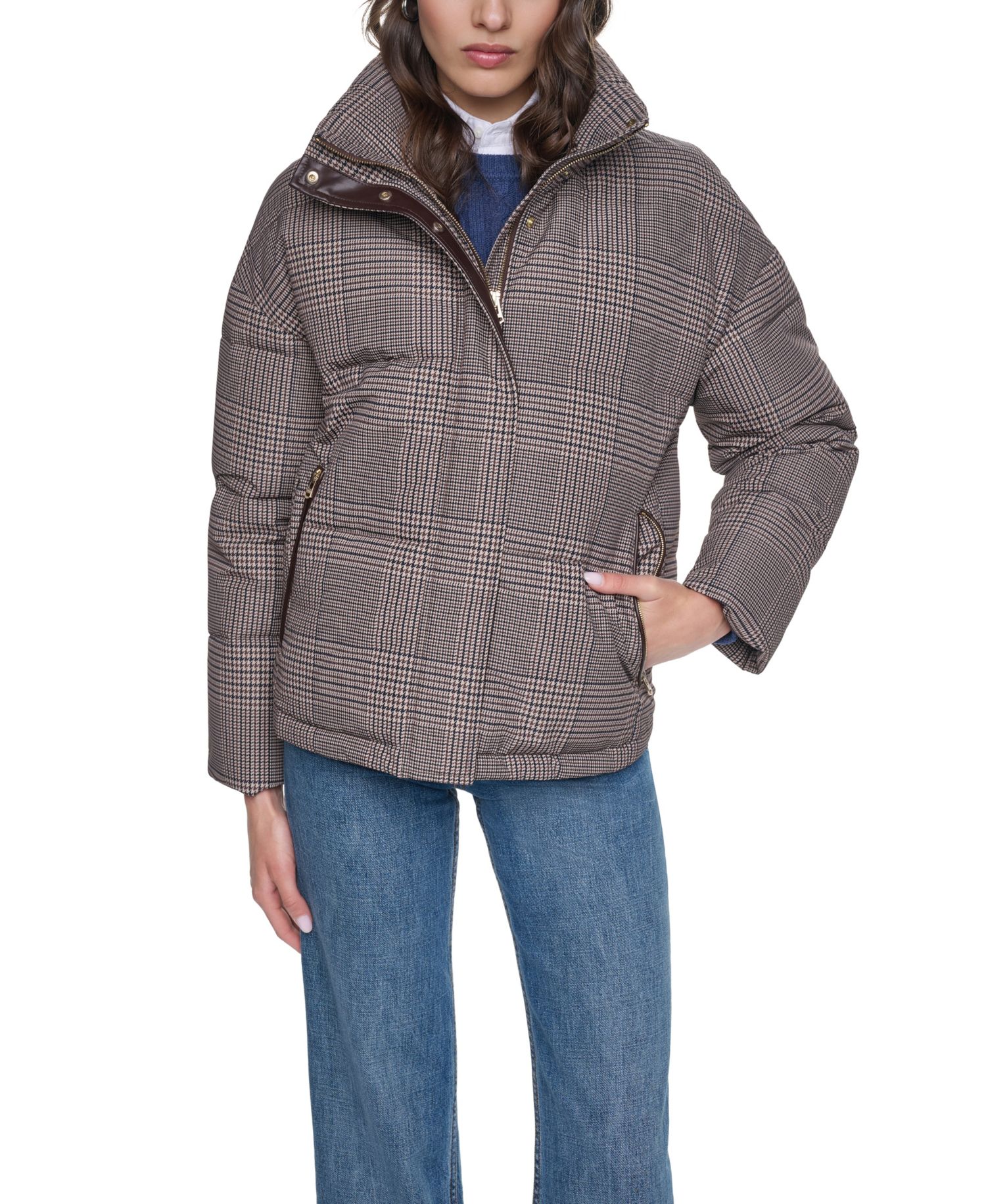 Women's Heritage Plaid Puffer Jacket with Stand Collar