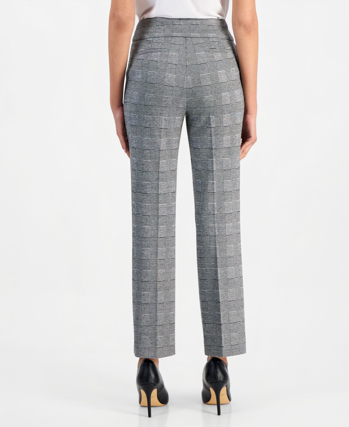 Женские брюки Anne Klein Essentials Petite Plaid Pull-On, цвет: Чёрный / Белый — фото 2