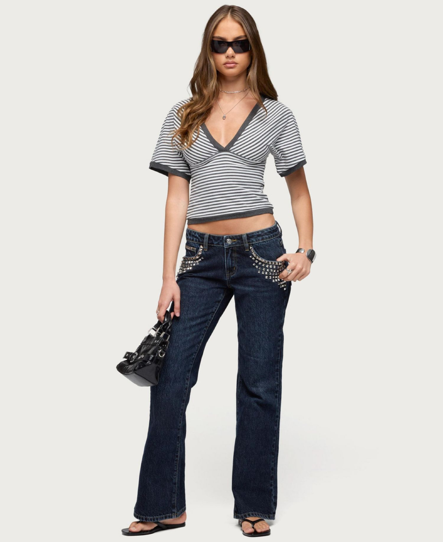 Women's Primrosa Striped V Neck Flutter Top