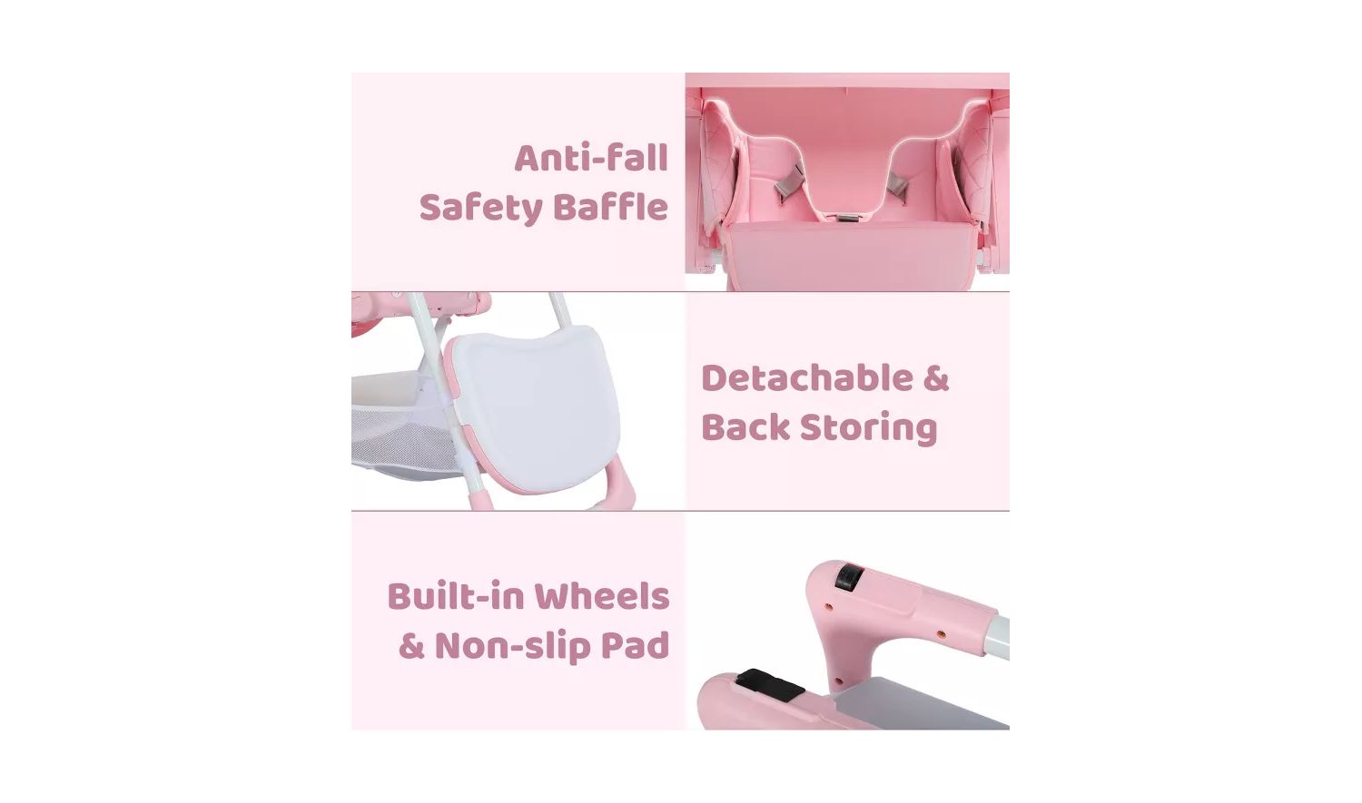 Convertible Baby High Chair with Adjustable Height, Double Tray and Compact Fold
