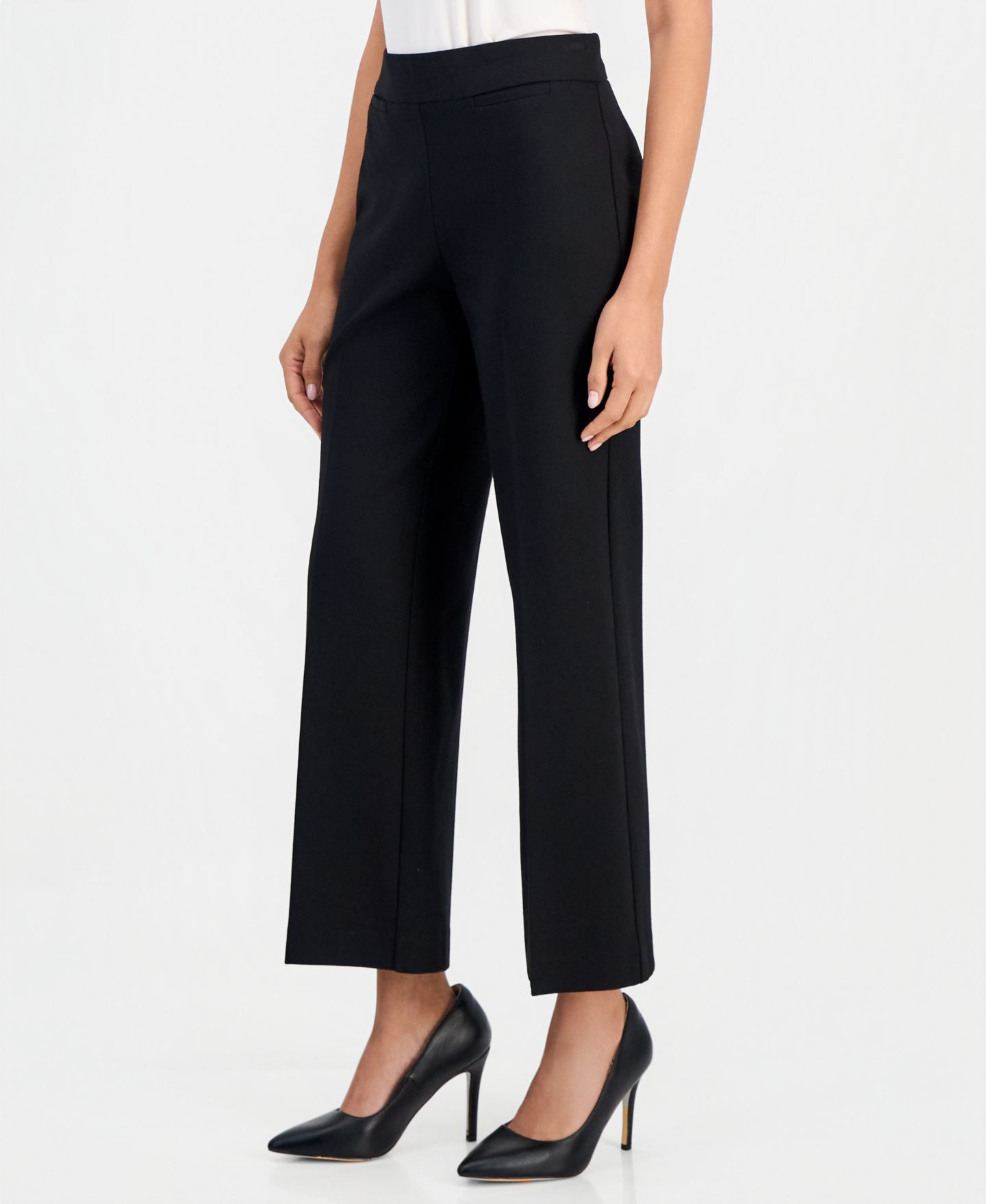 Женские брюки Anne Klein Essentials Petite Pull-On Mid-Rise Wide-Leg, цвет: Чёрный — фото 1