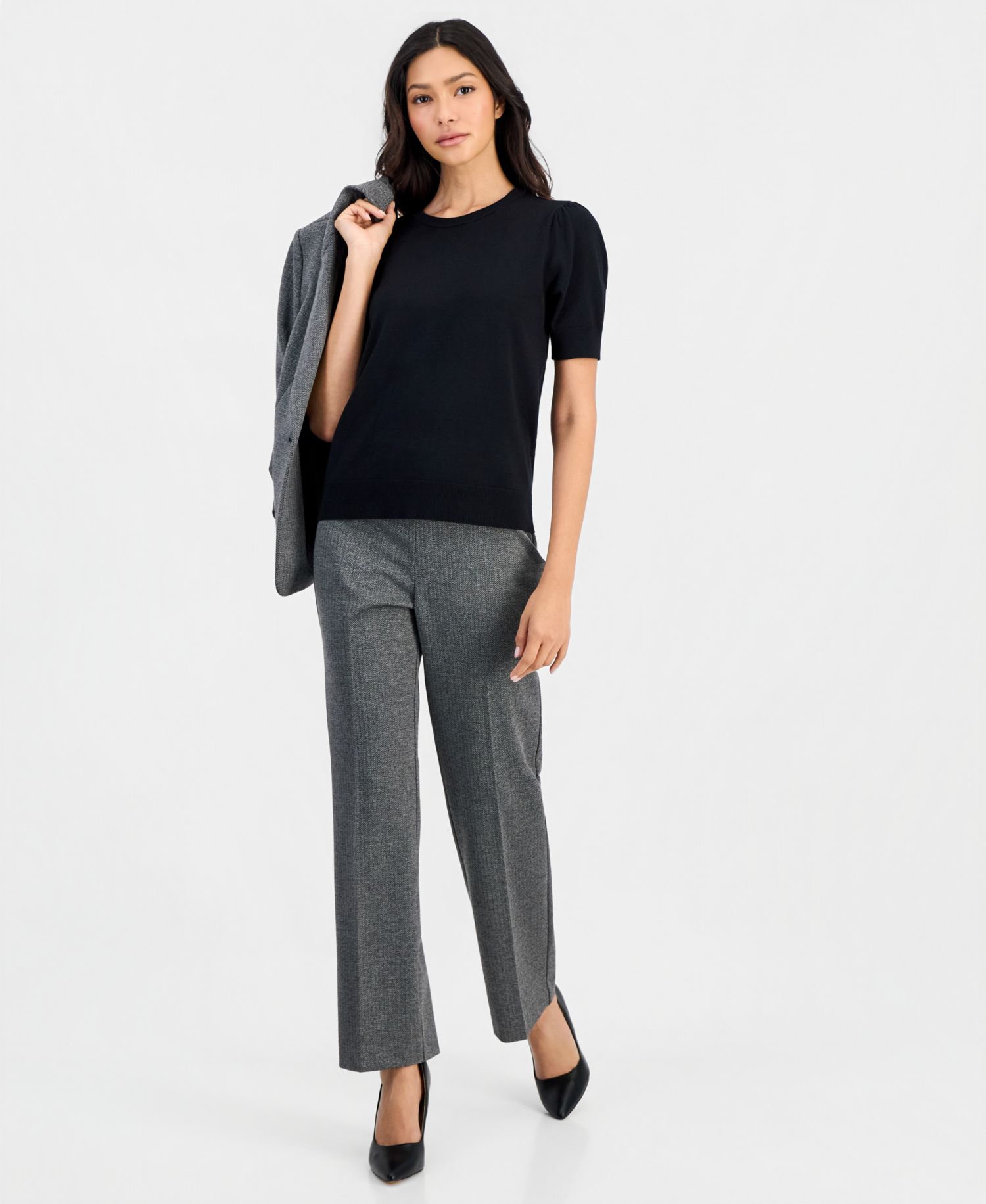 Petite Puff-Sleeve Crewneck Sweater
