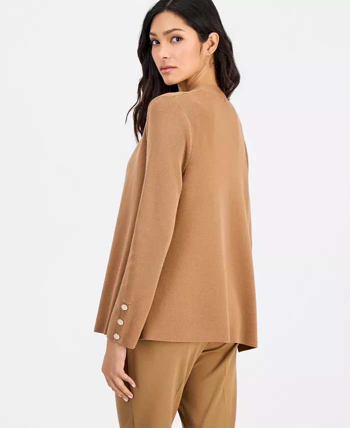 Petite Open-Front Side-Slit Cardigan - thumbnail 3