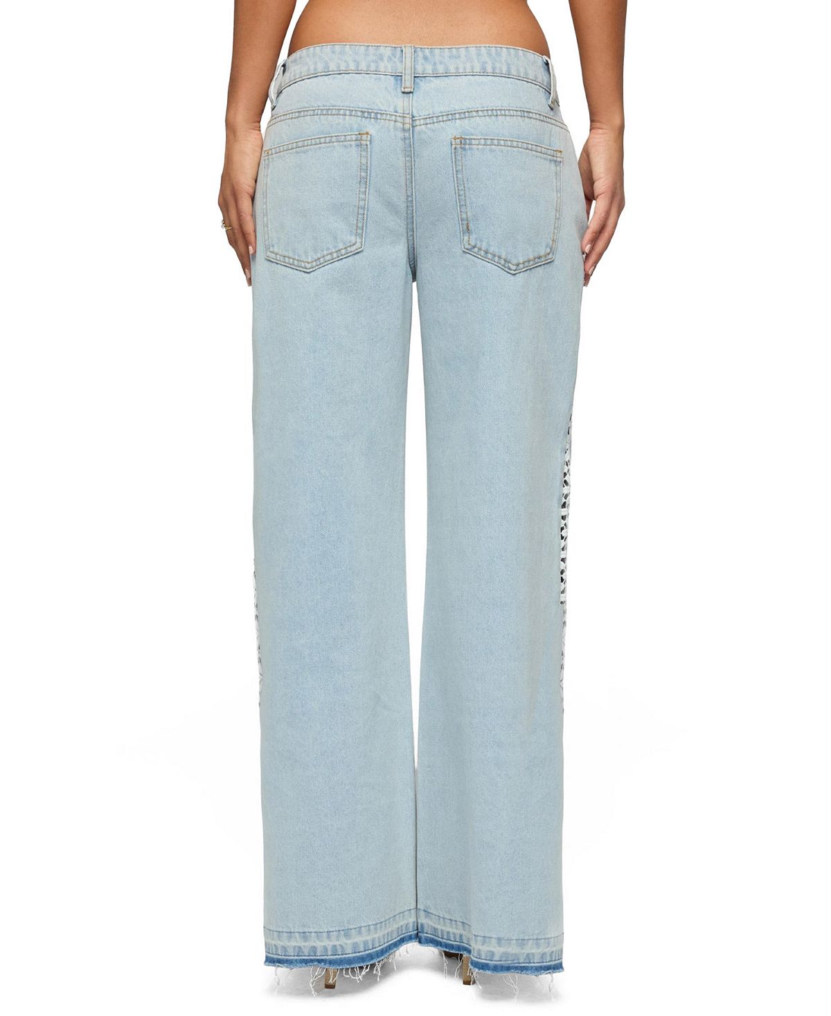 Edikted Women's Crochet Panel Low Rise Wide Leg Jeans view 2 — MAYCSS fashion products