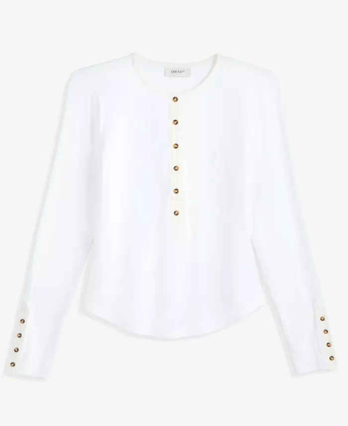 Women's Long Sleeve Ribbed Henley Top - thumbnail 9