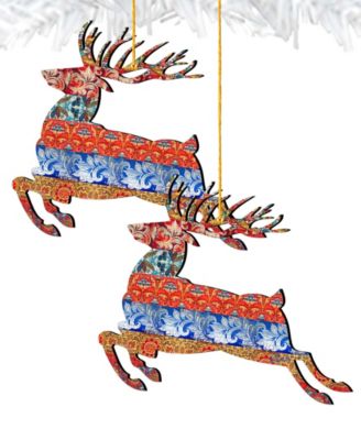 Rustic Prancing Deer Wooden Christmas Ornament, Set of 2