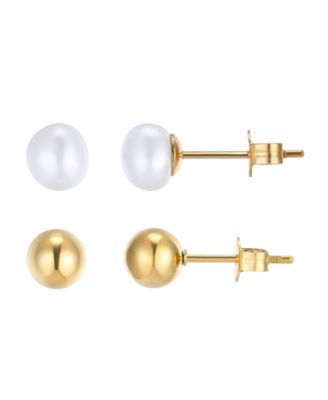 5mm Natural Freshwater Pearl and Gold Ball Stud Earring Set