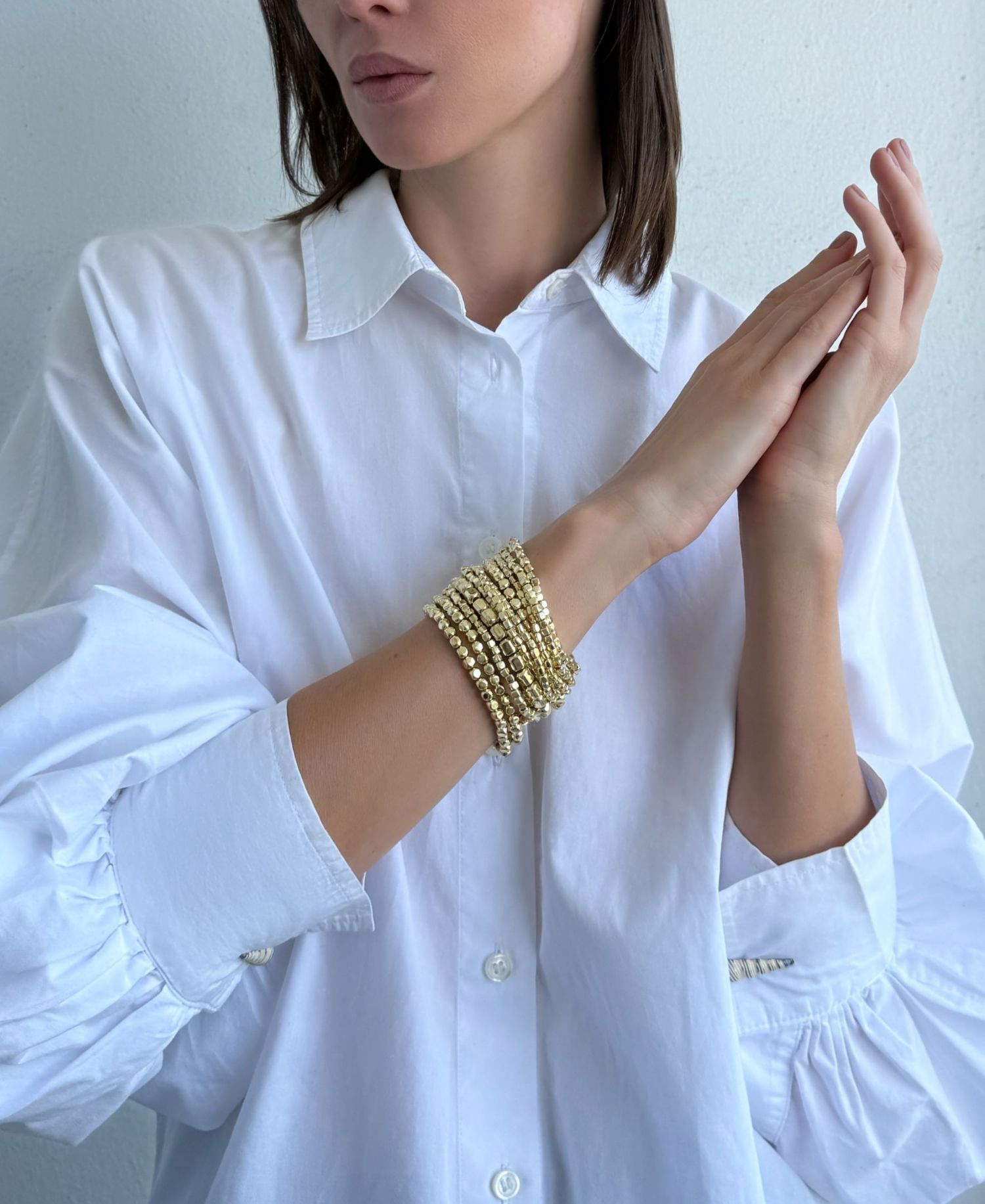 Set of 10 Golden Bead Stretch Bracelets