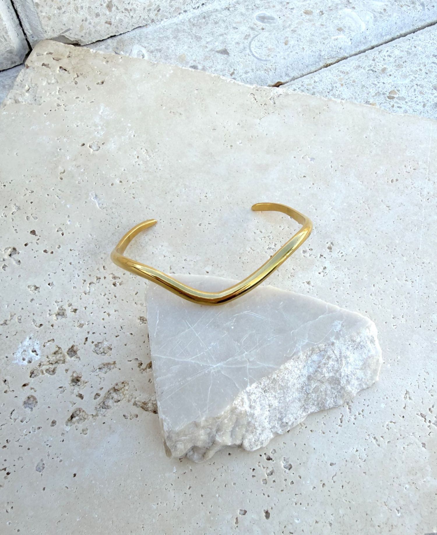 Tarnish Resistant Gold Wave Cuff Bracelet