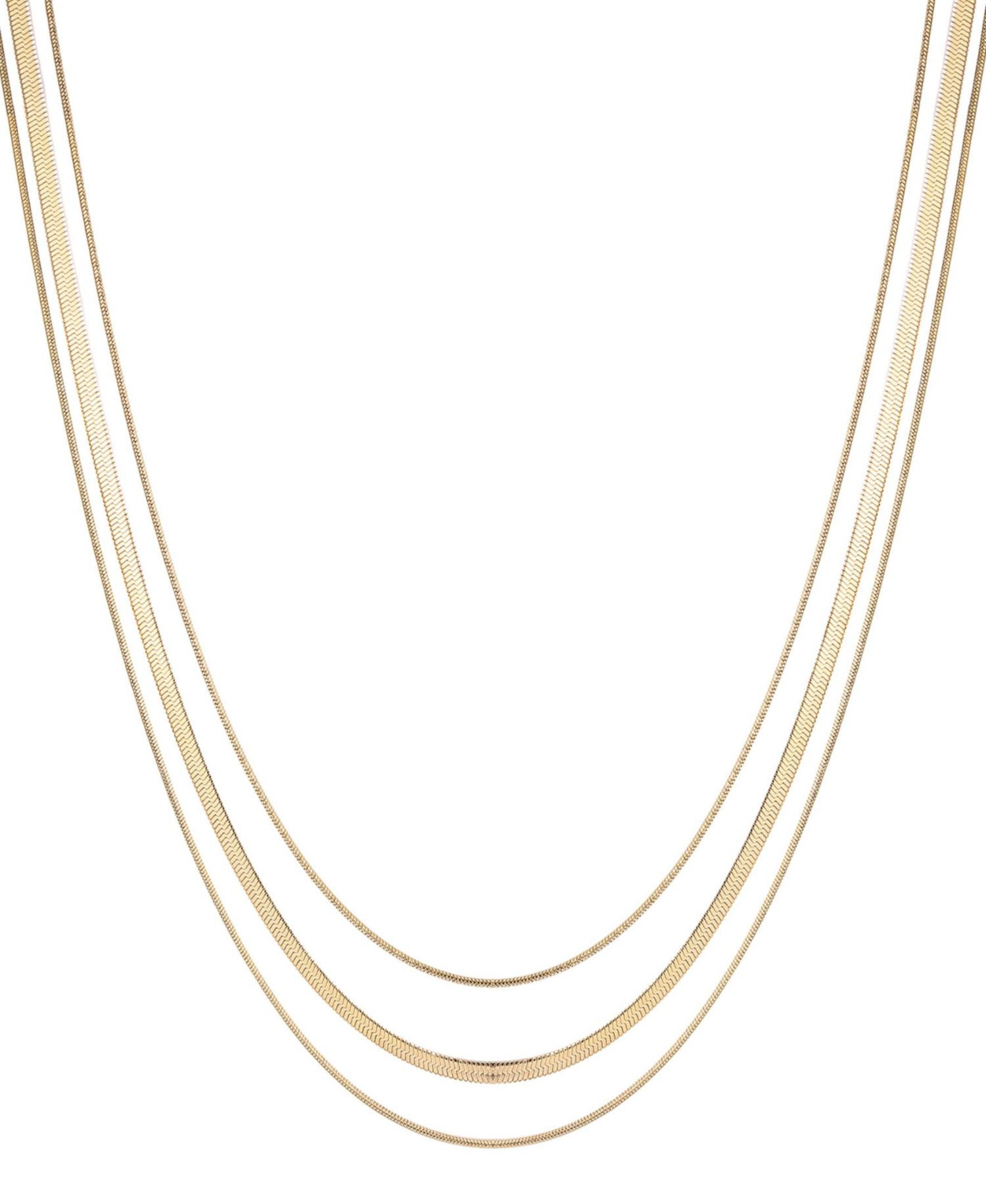 Tarnish Resistant Gold Layered Herringbone Necklace Set