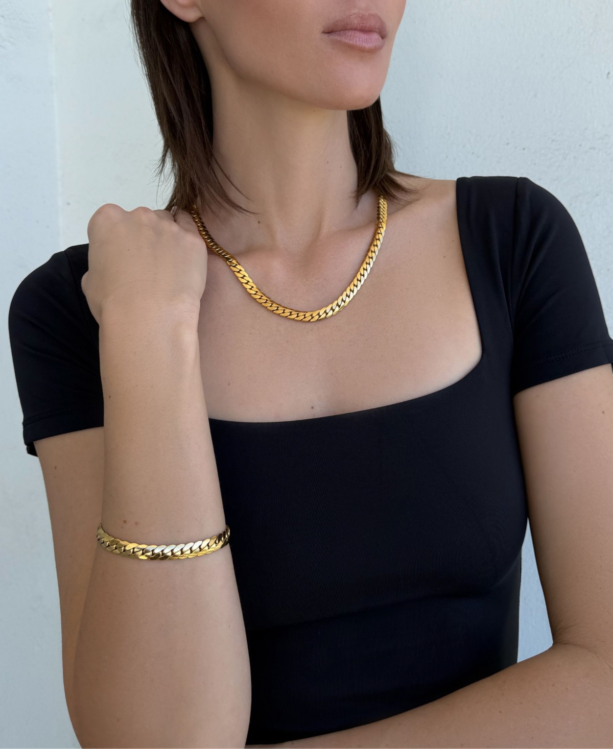 Adornia Tarnish Resistant Gold Flat Curb Chain Necklace