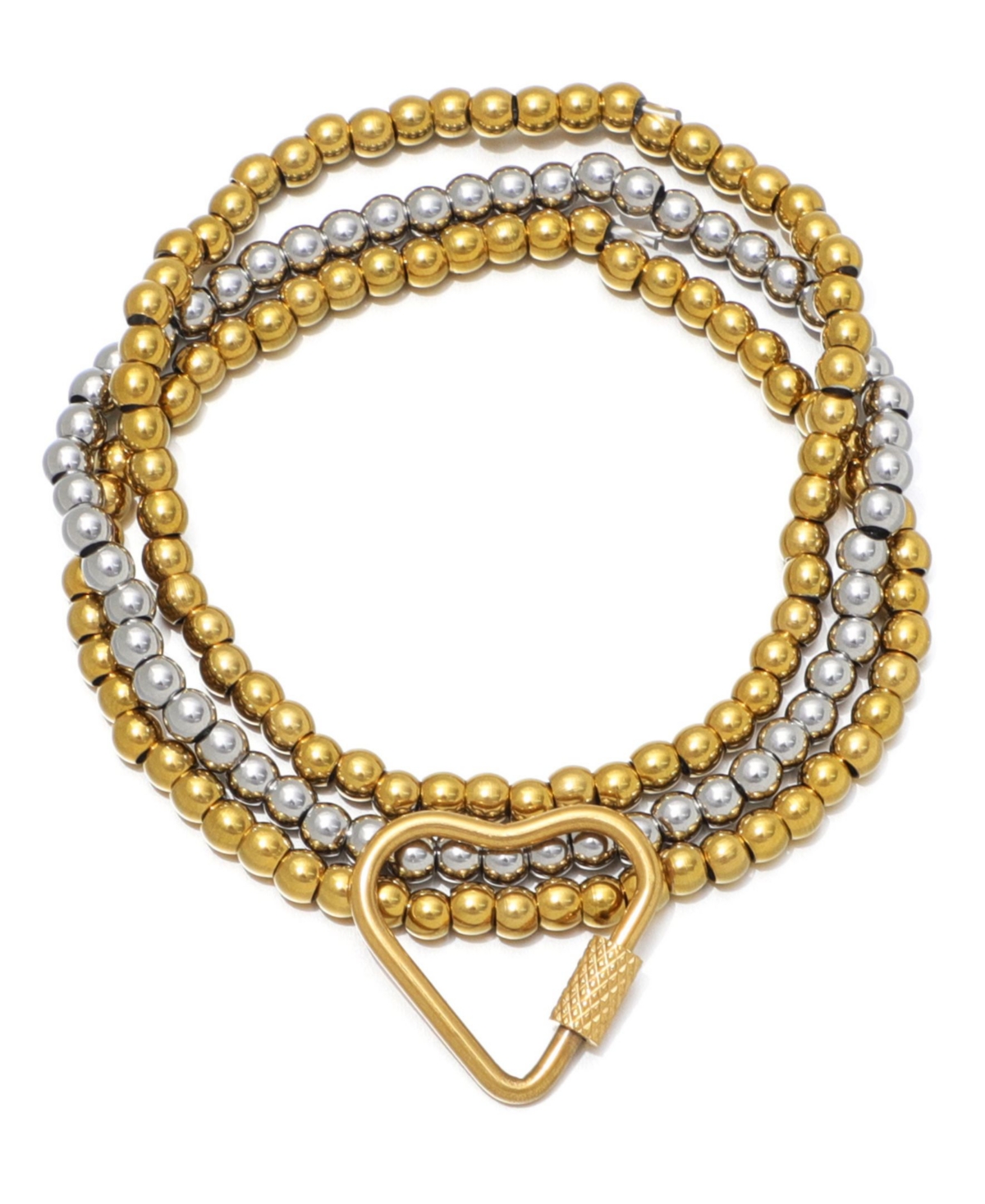 Adornia Tarnish Resistant Gold and Silver Bead Bracelet with Heart Lock Set