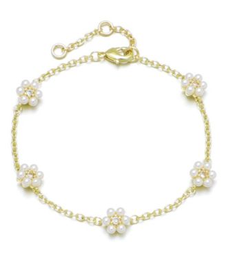 Gold Imitation Pearl Flower Station Bracelet