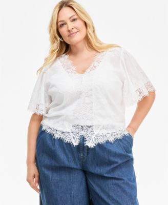 Plus Size Lace Short-Sleeve Blouse