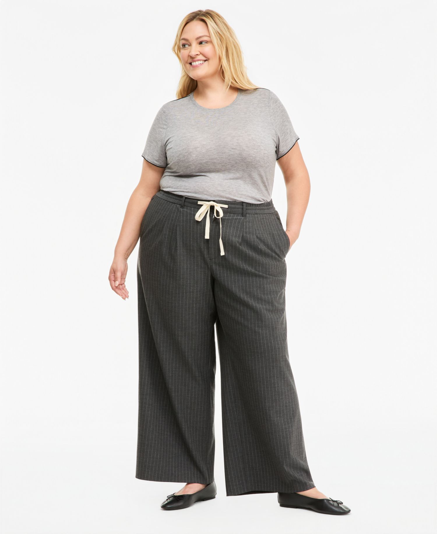Plus Size Piped Tissue Jersey Layering Crewneck T-Shirt