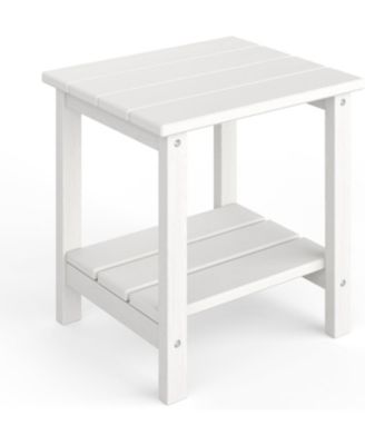 Outdoor Side Table, 18x15 inches , HDPE 2-Tier Patio End Table, All-Weather Outdoor Table for Pool, Deck and  Backyard