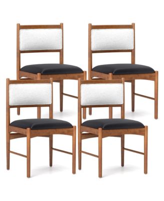 Wooden Dining Chair Set of 4 w/ Rubber Wood Frame Faux Leather Padded Seat