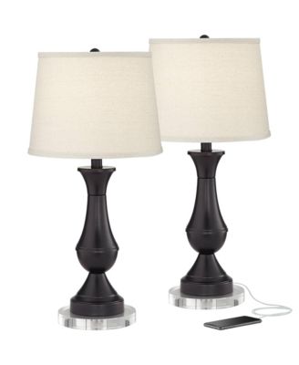 Modern Table Lamps Set of 2 with Round Risers 26" High USB Charging Ports Touch On Shade for Bedroom Desk Home