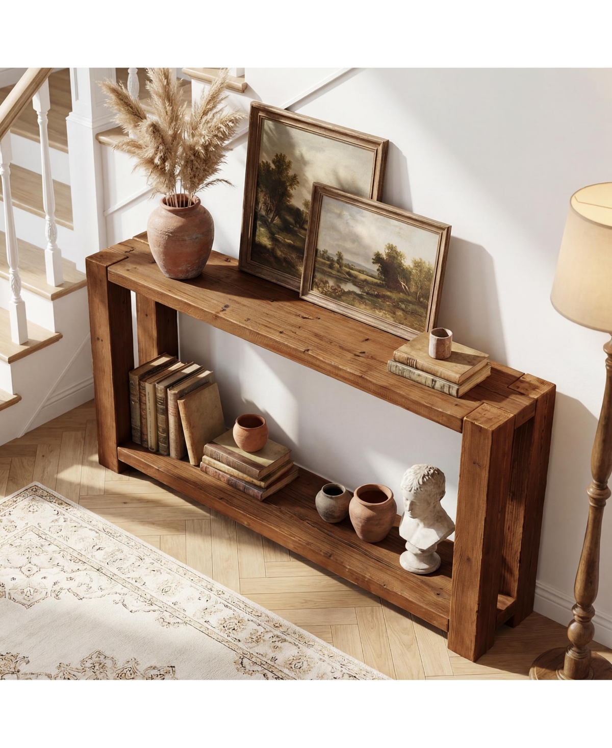 Tribesigns 2-Tier Solid Wood Console Table, 63-Inch Narrow Long Wooden Entryway Table with Open Storage Shelf