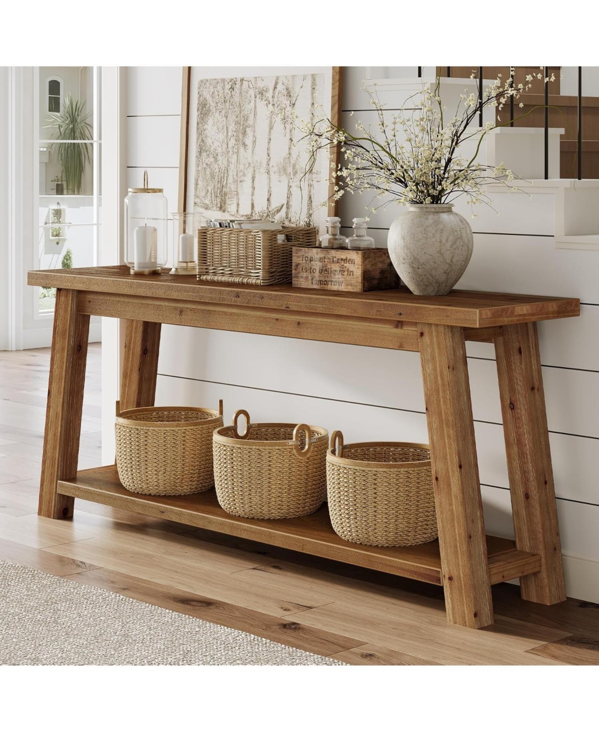 Tribesigns 70.9" Solid Wood Console Table, 2-Tier Farmhouse Sofa Table for Entryway and Living Room