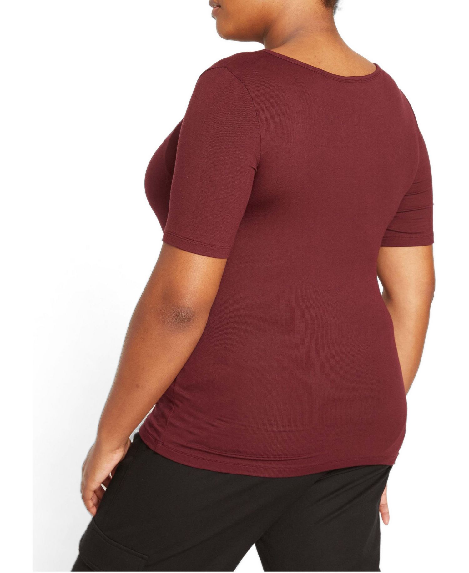 Women's Plus Size Cloud Rib Short Sleeve Square Neck Tee