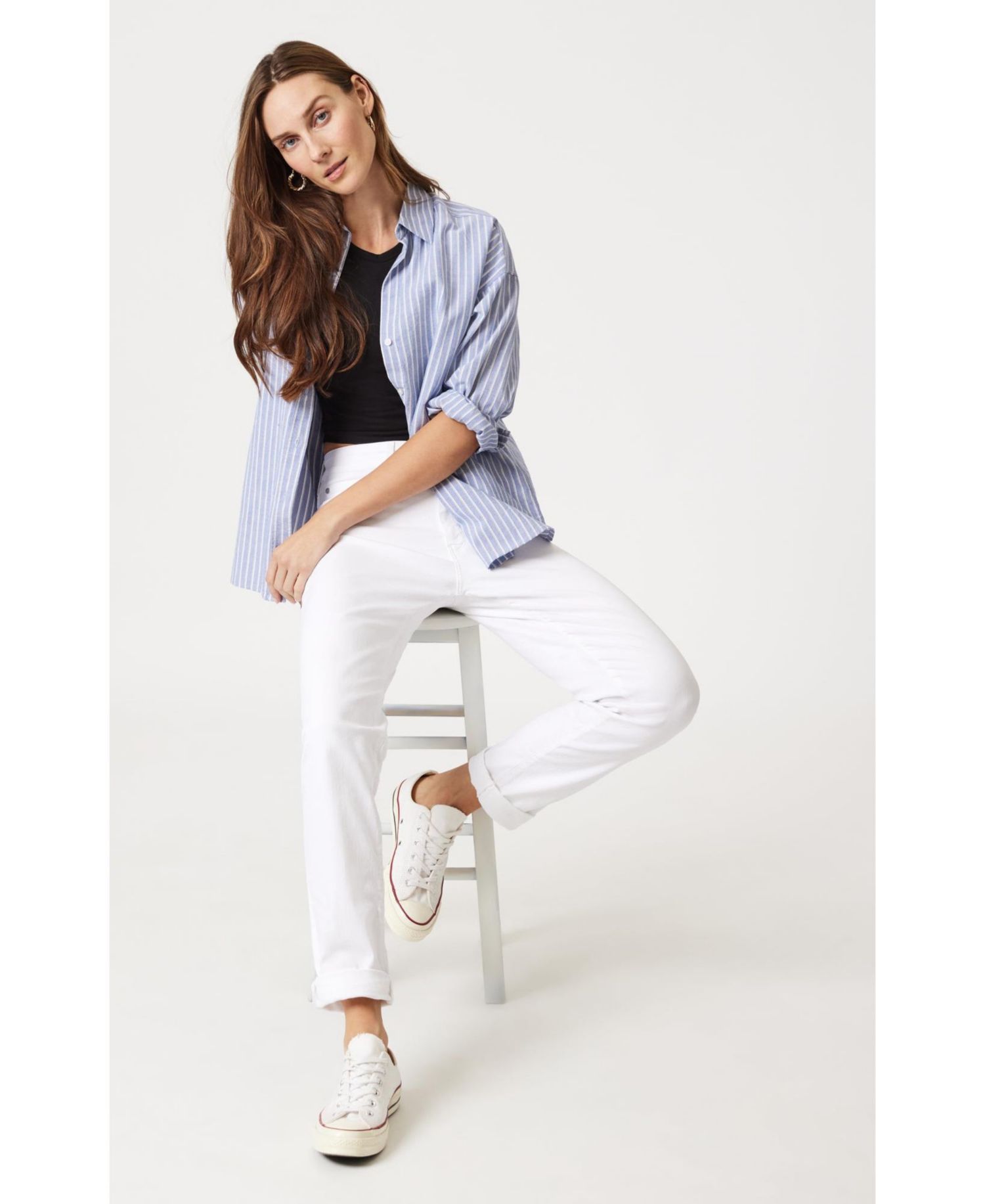 Women's Kathleen Mid Rise Boyfriend In White Feather Blue