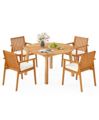 5-Piece Acacia Wood 53 inch Round Dining Set with Umbrella Hole