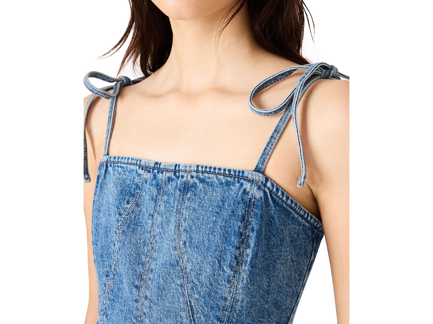 Женское платье Steve Madden Meaghan Sleeveless Square Neck Denim Mini, цвет: Синий — фото 4