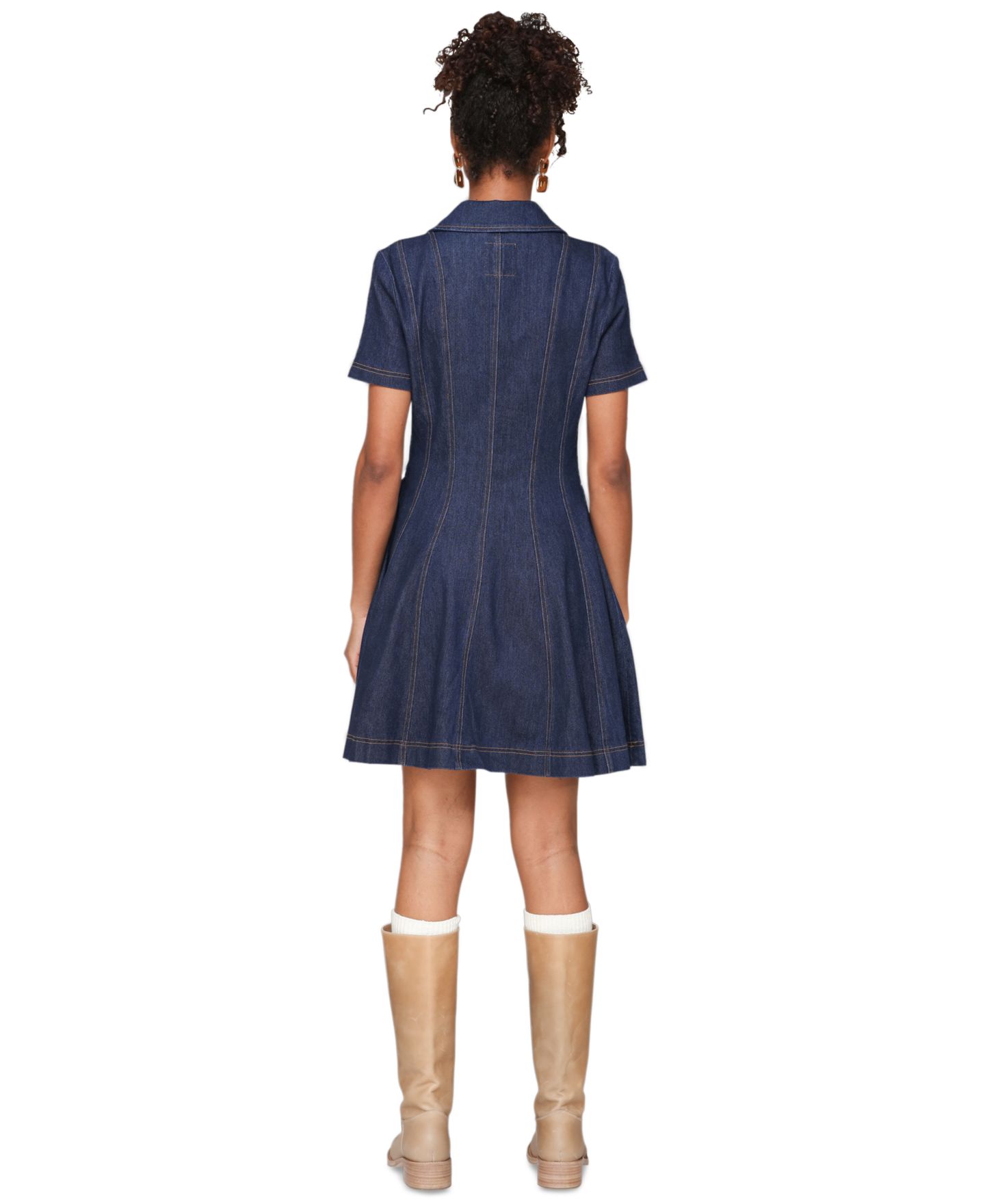 Женское платье Avec Les Filles Denim Collared Fit and Flare Mini, цвет: Королевский синий — фото 6