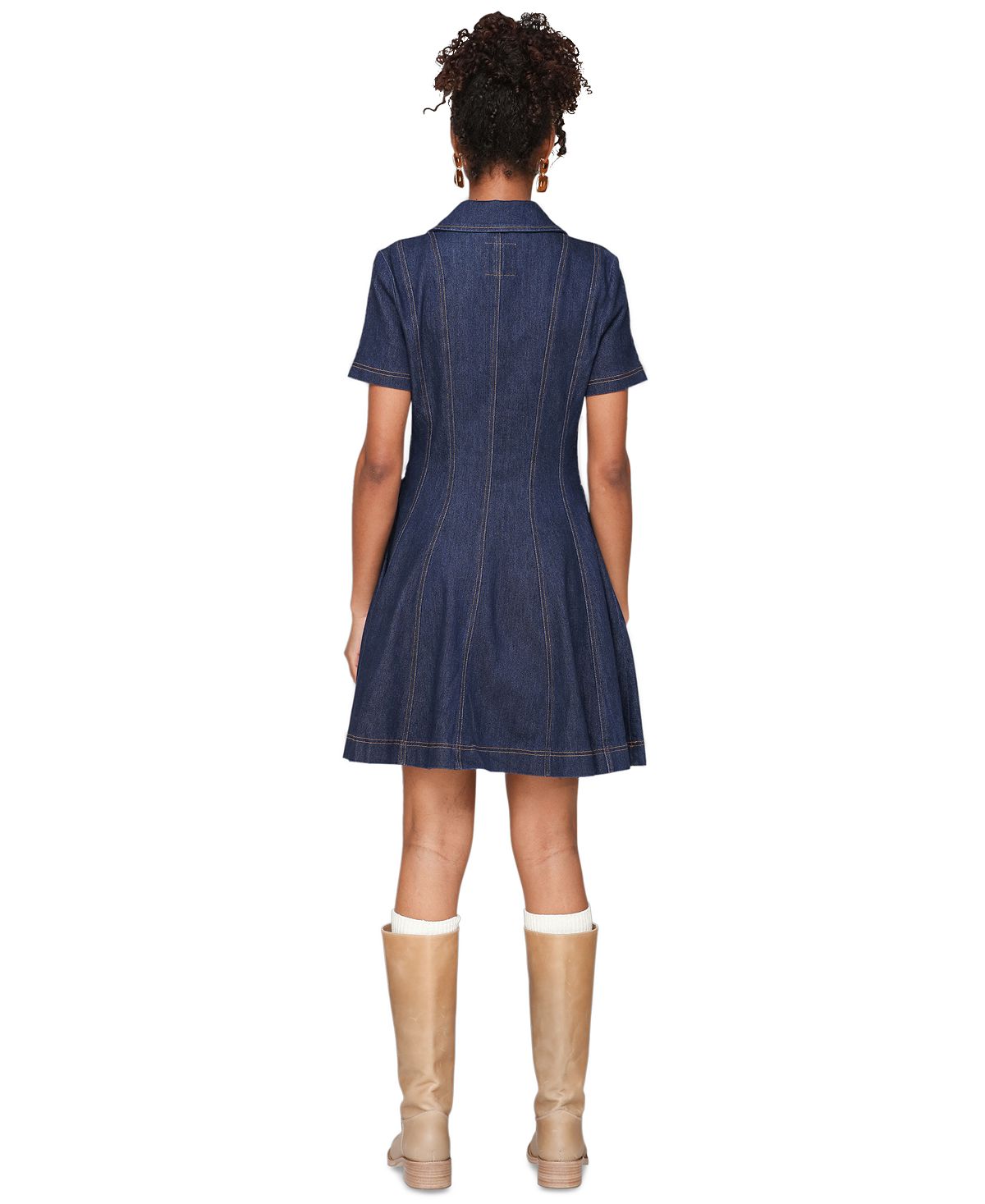 Avec Les Filles Women's Denim Collared Fit and Flare Mini Dress view 6 — MAYCSS fashion products