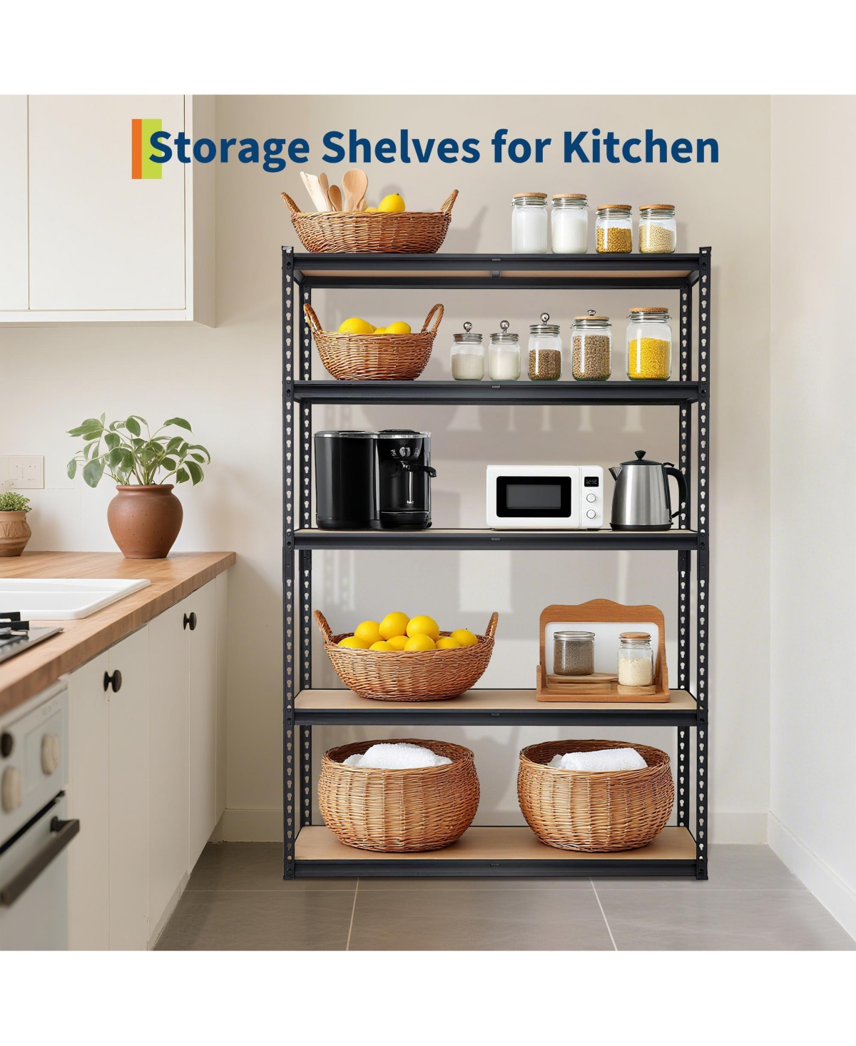 homfan 5 Tier Storage Shelf, Heavy Duty Metal Shelving Unit with Adjustable Shelves for Pantry or Basement