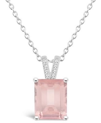 Women's Rose Quartz (3-1/6 ct.t.w.) and Diamond Accent Pendant Necklace in Sterling Silver