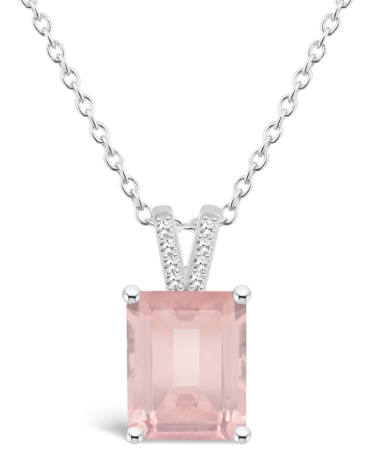 Macy's Women's Rose Quartz (3-1/6 ct.t.w.) and Diamond Accent Pendant Necklace in Sterling Silver
