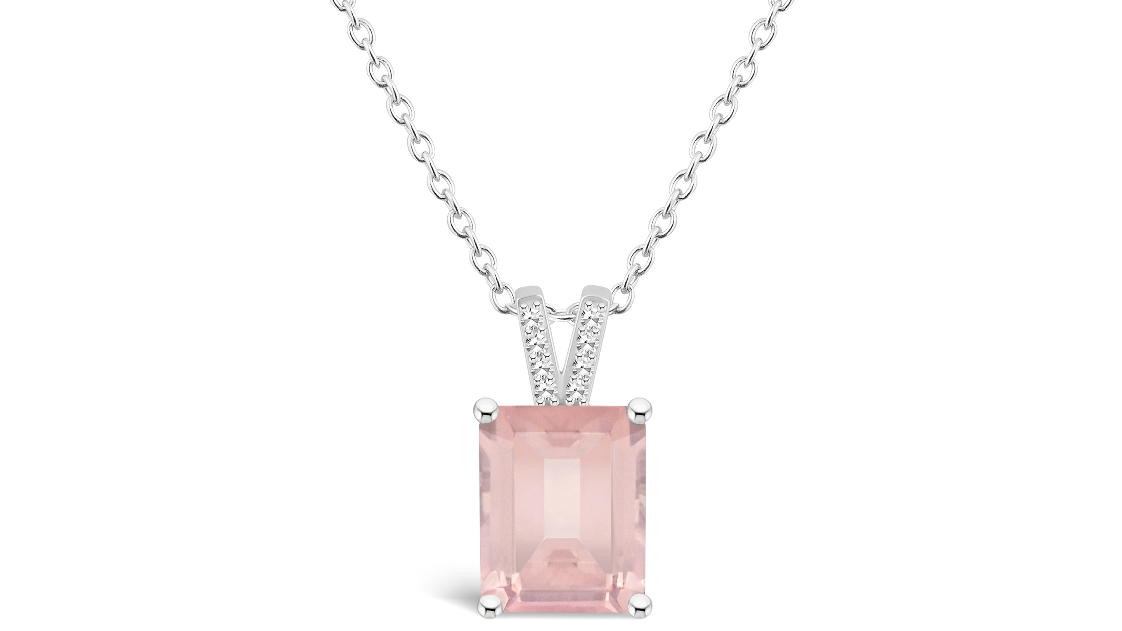 Macy's Women's Rose Quartz (3-1/6 ct.t.w.) and Diamond Accent Pendant Necklace in Sterling Silver