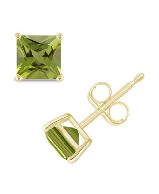 Princess-cut Gemstone Stud Earrings in 14K Yellow Gold