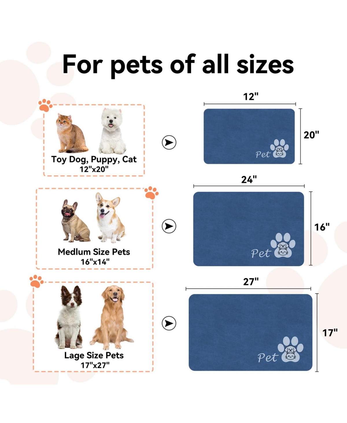 Aronkl Quick Dry Super Absorbent Pet Feeding Mat Non-Slip Waterproof Floor Protector for Dogs Cats