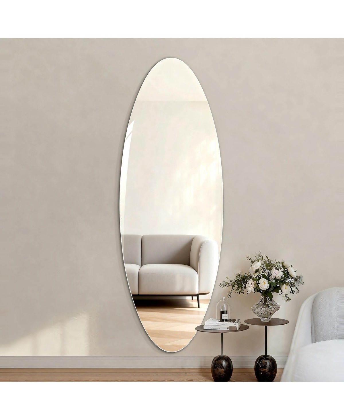 Midola 63 x 24 Inch Oval Full-Length Wall Mirror, Copper-Free Hd Glass, Shatterproof and Moisture-Resistant, Vertical Hanging or Adhesive Mount