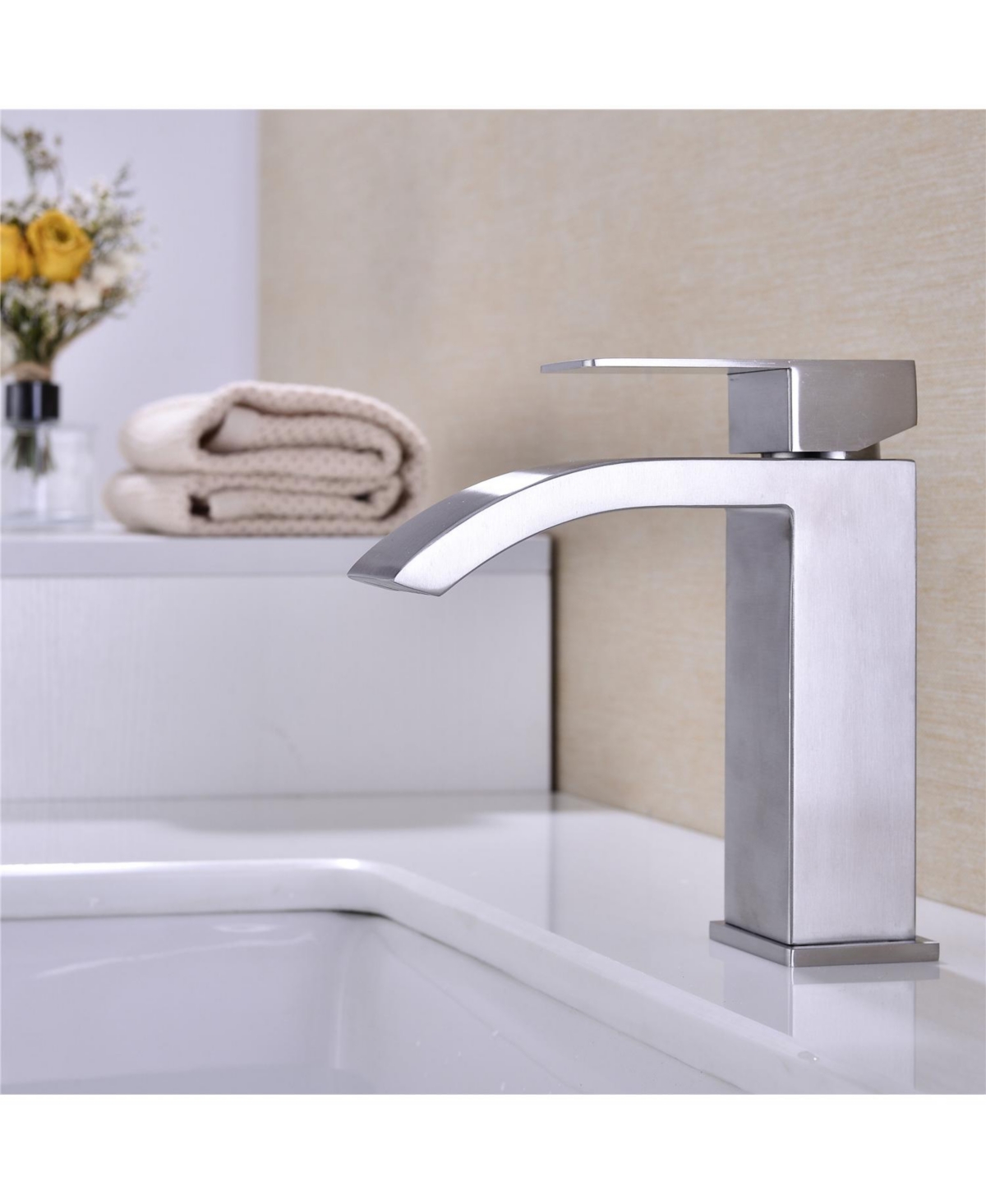 Midola Waterfall Spout Bathroom Sink Single Handle Faucet with Pop-Up Drain (with Overflow)