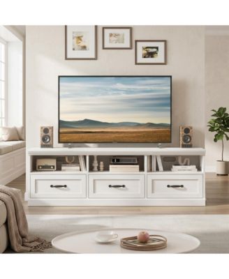 Mid-Century Modern TV Stand with Storage Drawers, Open Shelves and Cable Management - Durable Wood Entertainment Center and Media Console