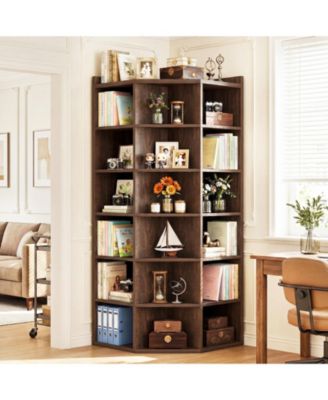 6-Tier Corner Bookcase Cabinet with 18 Cubbies, Corner Bookshelf with Open Storage Cabinet