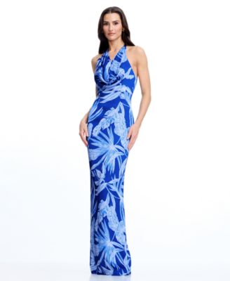 Women's Halter Cowl Neck Column Maxi Dress