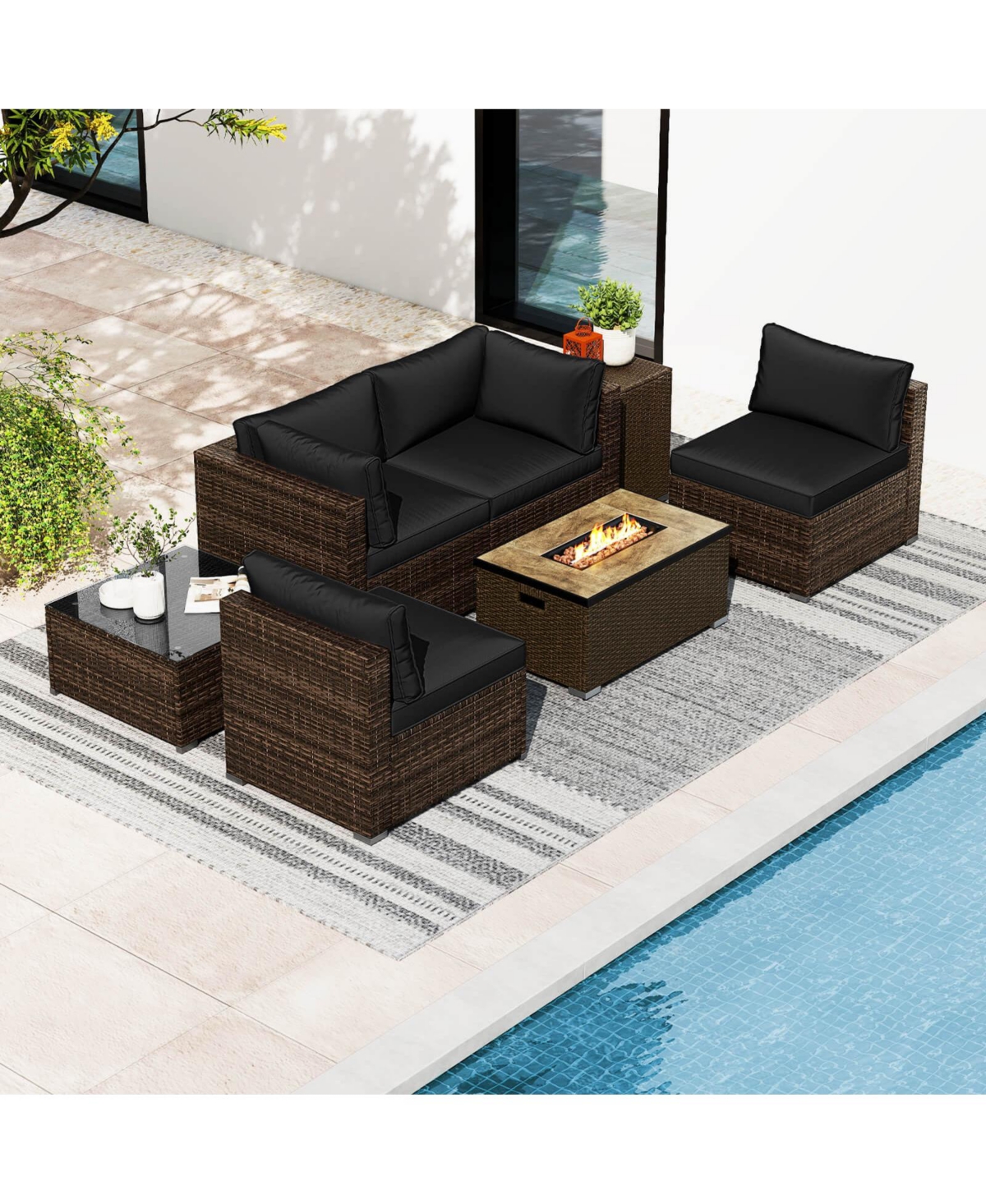 Costway Pieces Outdoor Furniture Set with Fire Pit Table and Propane Tank Cover