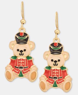 Christmas Nutcracker Teddy Bear Drop Earrings