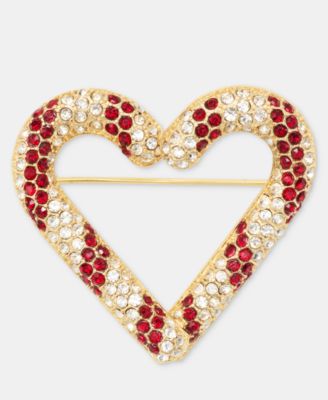 Gold-Tone Red and White Heart Pin