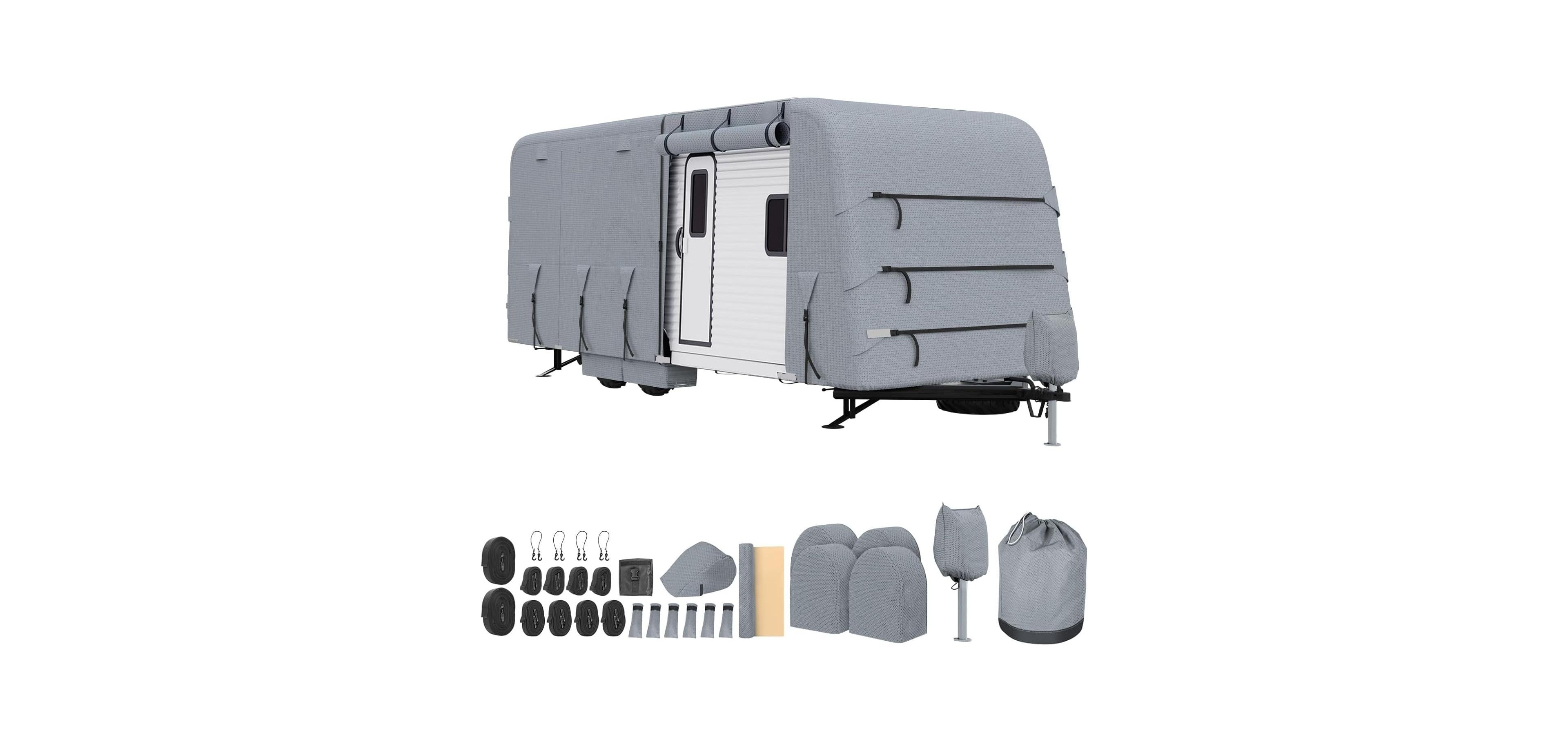 gaomon Travel Trailer Rv Cover, 24'-27'Travel Rv Cover, Windproof Waterproof Uv-Protection, Upgraded 4 Layers Camper Cover