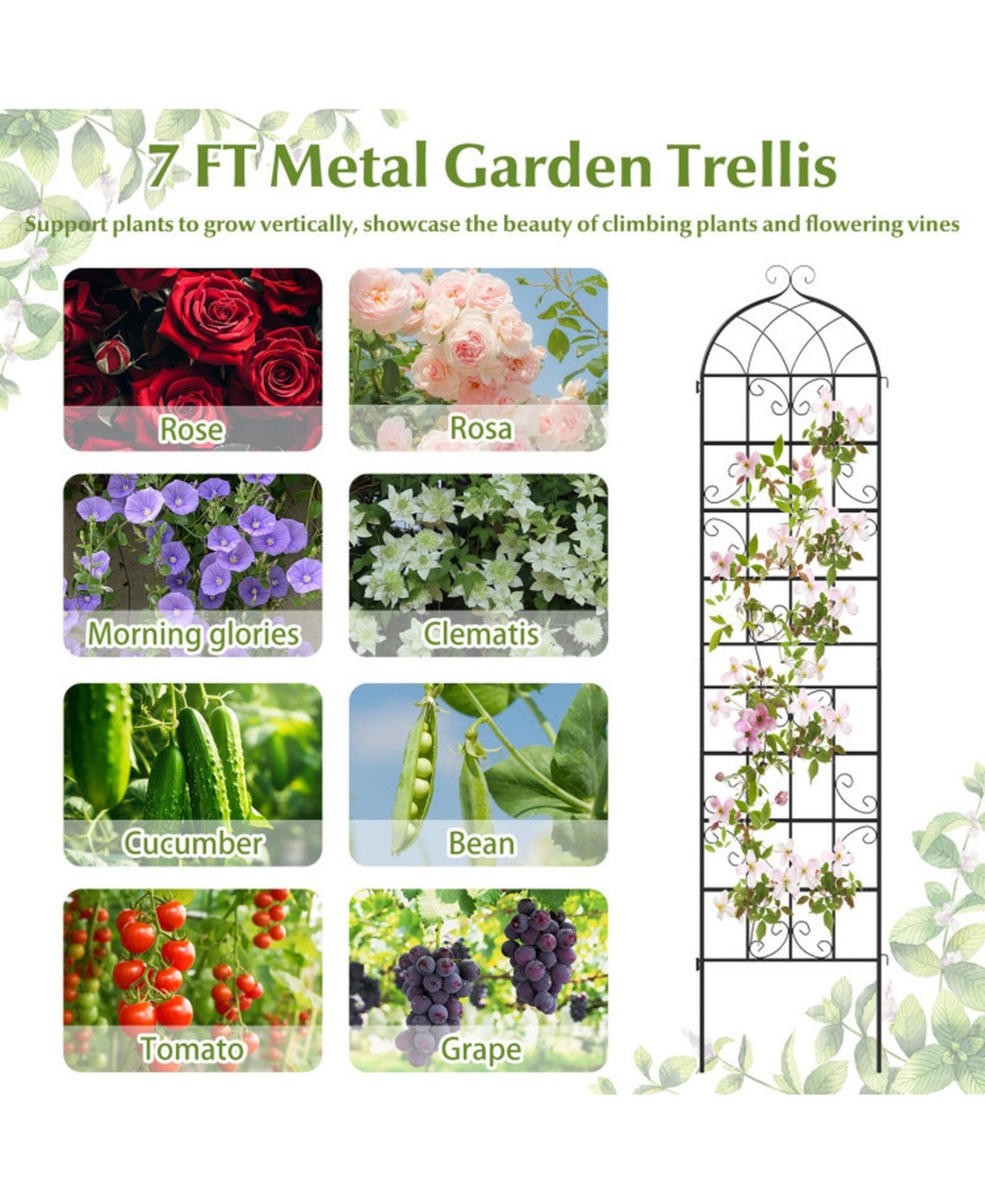 Gouun 4-Pack Heavy Duty Metal Garden Trellis 86 x 20 in for Climbing Plants