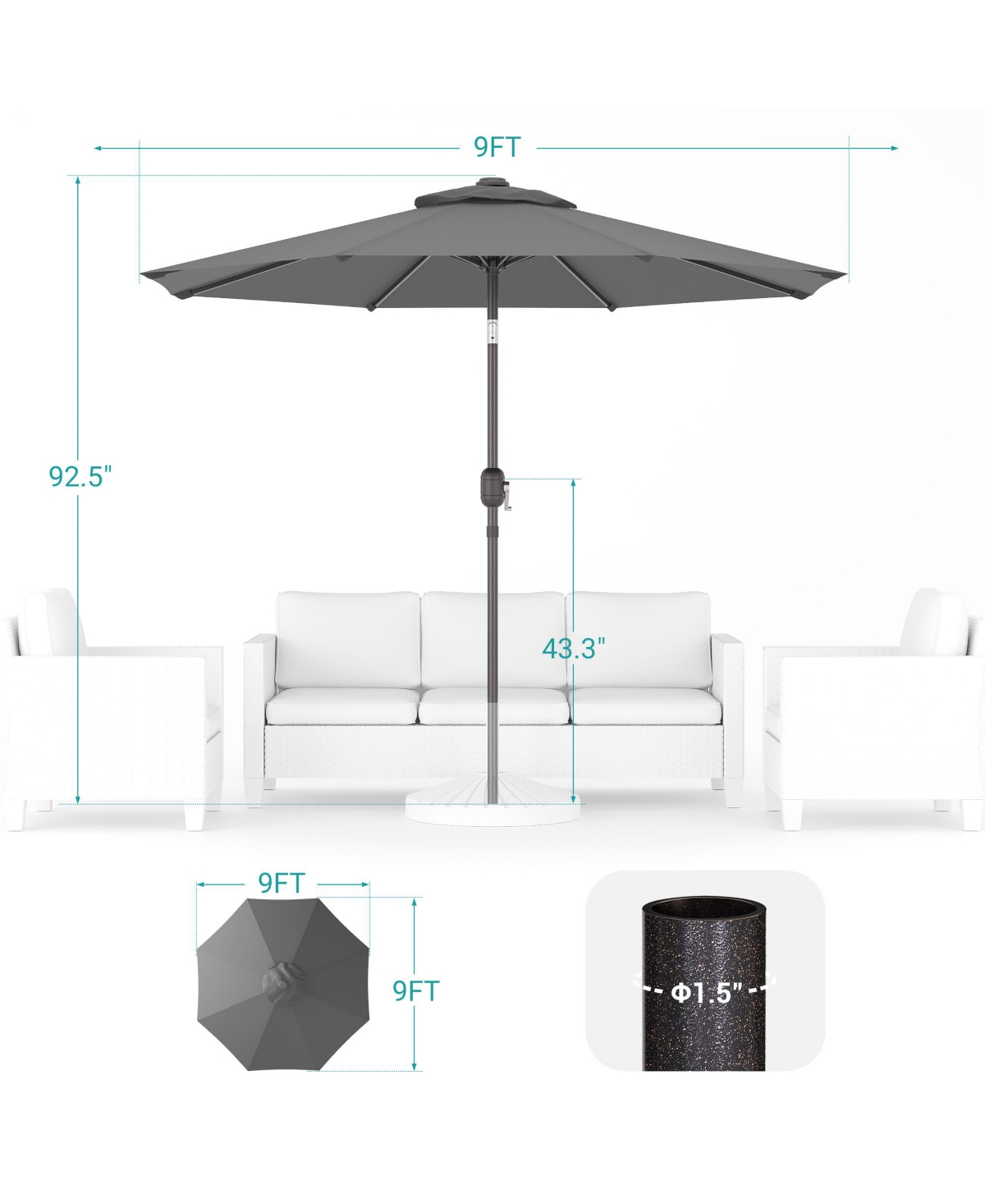 Sonkuki Enhance Your Outdoor Oasis With 9Feet Round Patio Umbrella - Stylish, Durable, And Sun-Protective